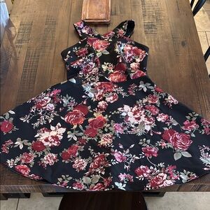 Floral Kids Dress in Black and Red